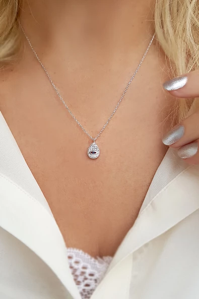 Vaoov 925 Ayar Gümüş Damla Göz Kolye - Resim 2