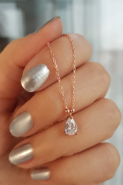 Vaoov 925 Ayar Gümüş Damla Taşlı Kolye - Resim 2