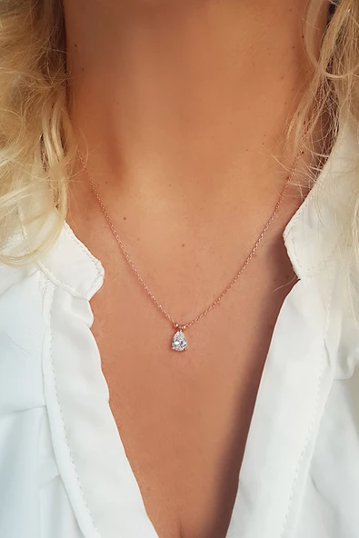 Vaoov 925 Ayar Gümüş Damla Taşlı Kolye ürün görseli