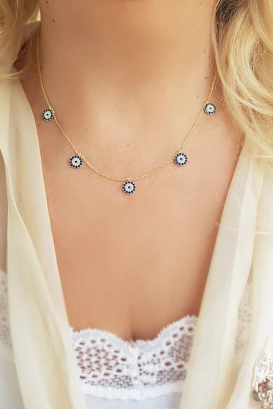 Vaoov 925 Ayar Gümüş Taşlı Nazar Kolye ürün görseli