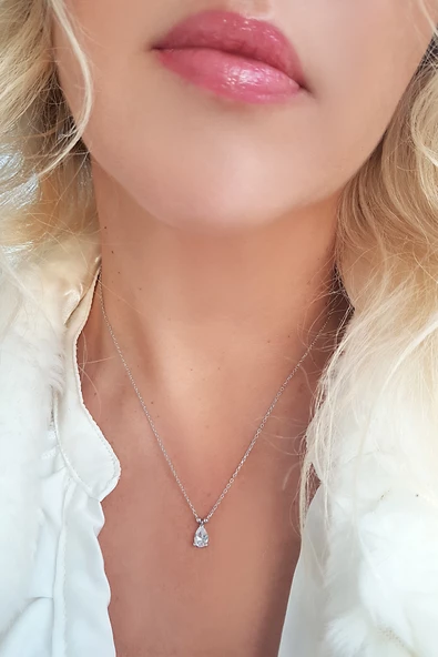 Vaoov 925 Ayar Gümüş Damla Taşlı Kolye - Resim 3