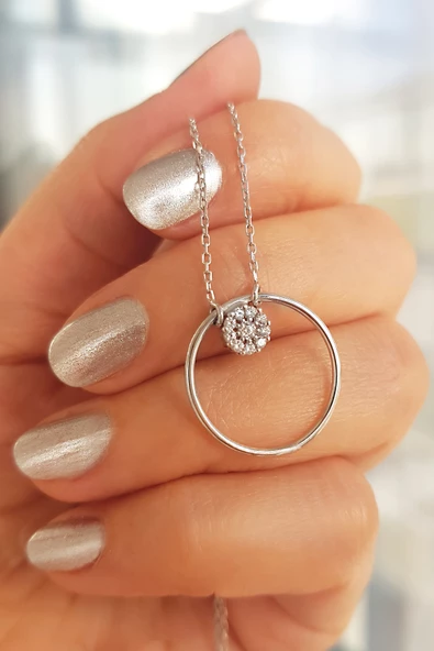 Vaoov 925 Ayar Gümüş Taşlı Halka Kolye ürün görseli