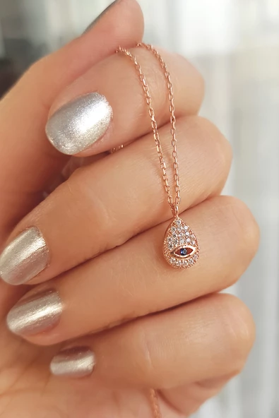 Vaoov 925 Ayar Gümüş Göz Damla Kolye - Resim 2