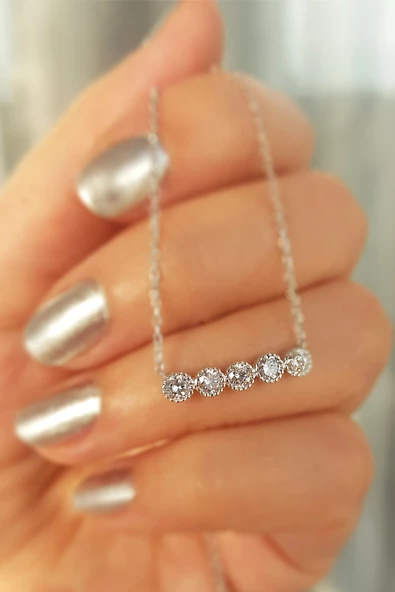 Vaoov 925 Ayar Gümüş Sıra Taşlı Kolye - Resim 2