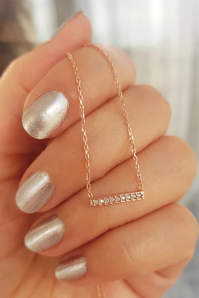 Vaoov 925 Ayar Gümüş Taşlı Çubuk Kolye ürün görseli