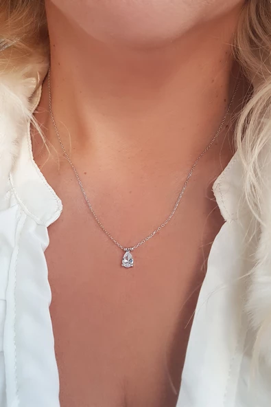 Vaoov 925 Ayar Gümüş Damla Taşlı Kolye - Resim 2