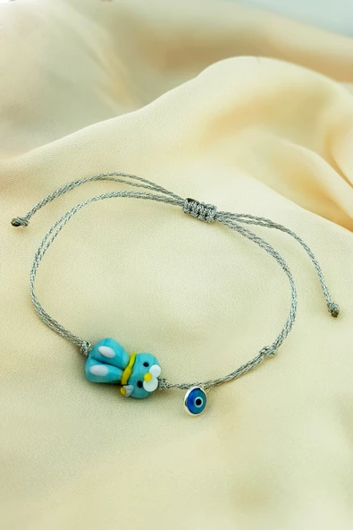 925 Ayar Gümüş Mavi Tavşan Çocuk Bileklik ürün görseli