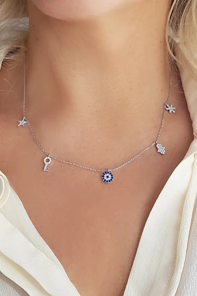 925 Ayar Gümüş Taşlı Şans Kolyesi ürün görseli