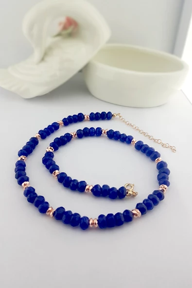 Lacivert Kuvars ve Hematit Taşlı Gümüş Kolye - Resim 2