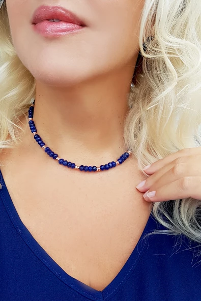 Lacivert Kuvars ve Hematit Taşlı Gümüş Kolye ürün görseli