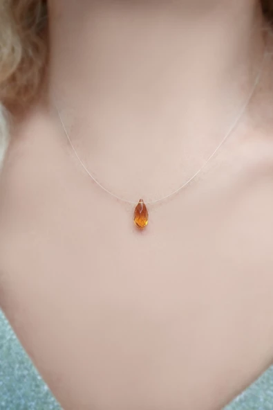 Turuncu Swarovski Taşlı Gümüş Hayalet Kolye - Resim 3