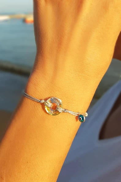 Swarovski Taşlı Gümüş Nazar Bileklik