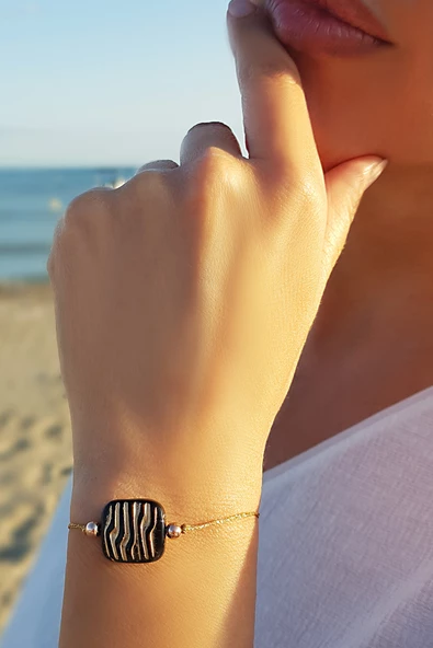 925 Ayar Gümüş Siyah Çek Kristali Bileklik ürün görseli