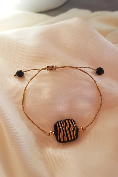 925 Ayar Gümüş Siyah Çek Kristali Bileklik - Resim 2