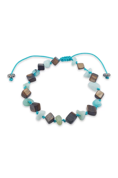 925 Ayar Gümüş Kaplan Gözü ve Amazonit Taşlı Erkek Bileklik ürün görseli