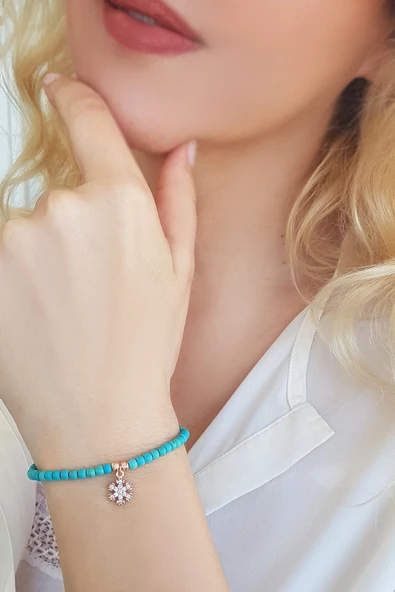 925 Ayar Gümüş Firuze Taşlı Kar Tanesi Bileklik ürün görseli