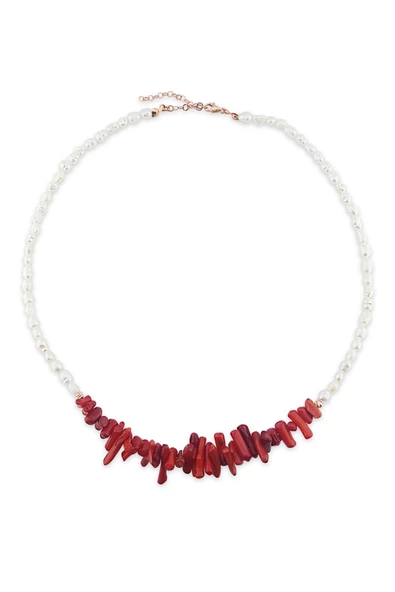 925 Ayar Gümüş İnci ve Mercan Taşlı Kolye - Resim 2