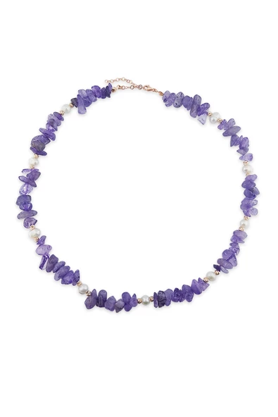 925 Ayar Gümüş İnci ve Ametist Taşlı Kolye - Resim 2