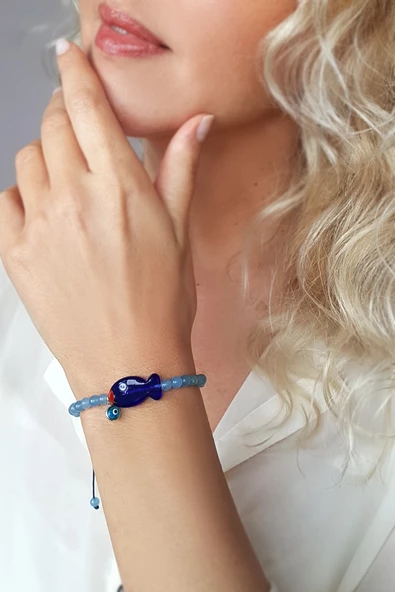 VAOOV 925 Ayar Gümüş Kuvars Taşlı El Yapımı Cam Balık Bileklik ürün görseli