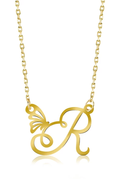 925 Ayar Gümüş R Harfi Kelebek Kolye ürün görseli