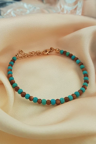 VAOOV 925 Ayar Gümüş Firuze ve Yıldız Tozu Taşlı Bileklik - Resim 2