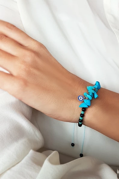 VAOOV 925 Ayar Gümüş Firuze ve Oniks Taşlı Bileklik ürün görseli