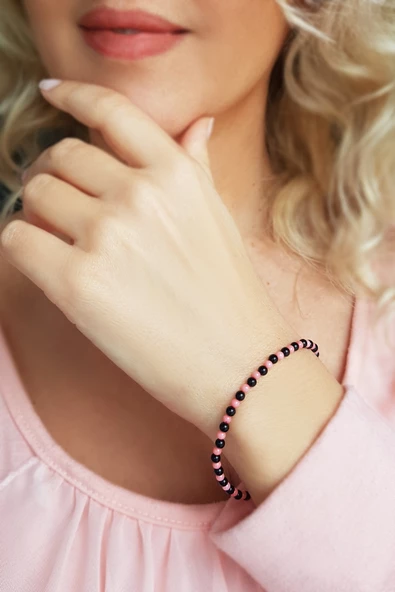 VAOOV 925 Ayar Gümüş Oniks ve Mercan Taşlı Bileklik ürün görseli