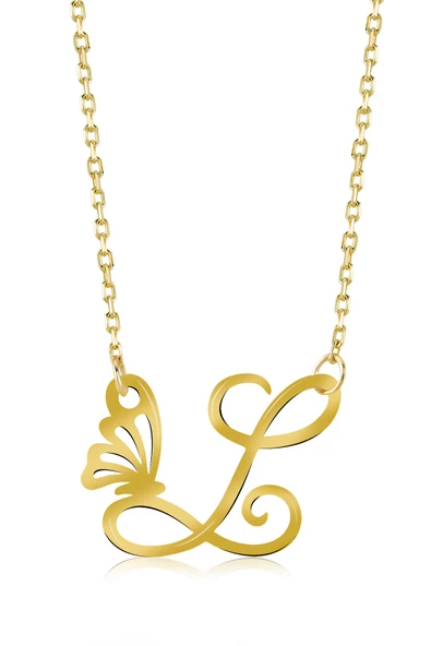 925 Ayar Gümüş L Harfi Kelebek Kolye ürün görseli