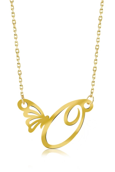 925 Ayar Gümüş O Harfi Kelebek Kolye ürün görseli