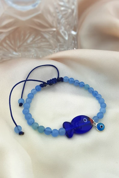 VAOOV 925 Ayar Gümüş Kuvars Taşlı El Yapımı Cam Balık Bileklik - Resim 2