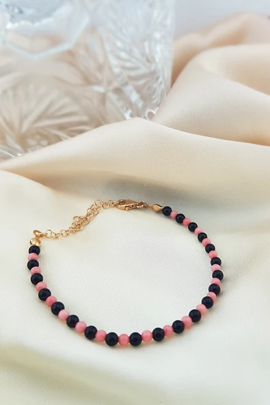 VAOOV 925 Ayar Gümüş Oniks ve Mercan Taşlı Bileklik - Resim 2