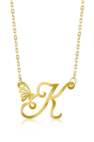 925 Ayar Gümüş K Harfi Kelebek Kolye ürün görseli