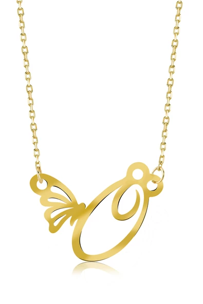 925 Ayar Gümüş Ö Harfi Kelebek Kolye ürün görseli