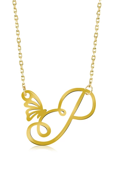 925 Ayar Gümüş P Harfi Kelebek Kolye ürün görseli