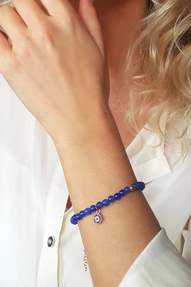 VAOOV 925 Ayar Gümüş Mavi Kuvars Taşlı Nazar Bileklik ürün görseli