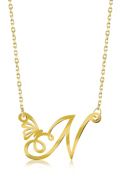 925 Ayar Gümüş N Harfi Kelebek Kolye ürün görseli