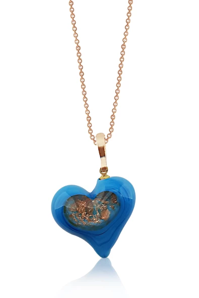 El Yapımı Murano Camı Kalp Gümüş Kolye ürün görseli