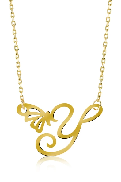 925 Ayar Gümüş Y Harfi Kelebek Kolye ürün görseli