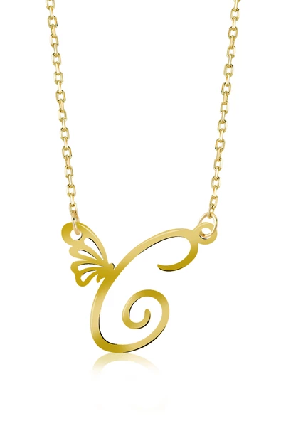 925 Ayar Gümüş C Harfi Kelebek Kolye ürün görseli