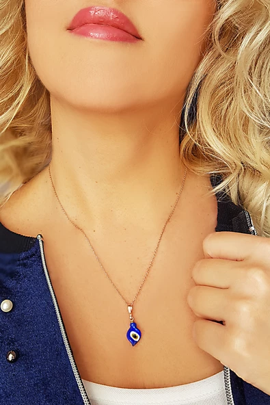 El Yapımı Murano Camı Nazar Gümüş Kolye - Resim 2