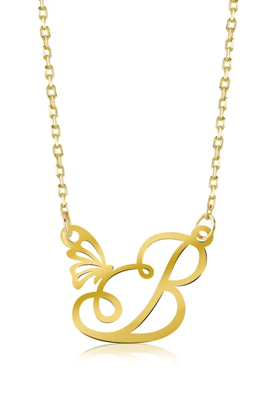 925 Ayar Gümüş B Harfi Kelebek Kolye ürün görseli