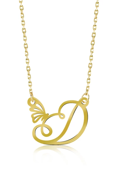 925 Ayar Gümüş D Harfi Kelebek Kolye ürün görseli