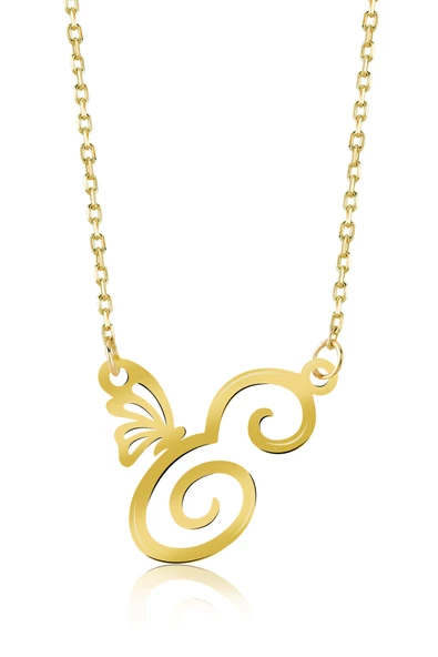 925 Ayar Gümüş E Harfi Kelebek Kolye - Resim 3