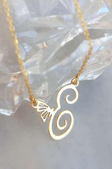 925 Ayar Gümüş E Harfi Kelebek Kolye - Resim 5