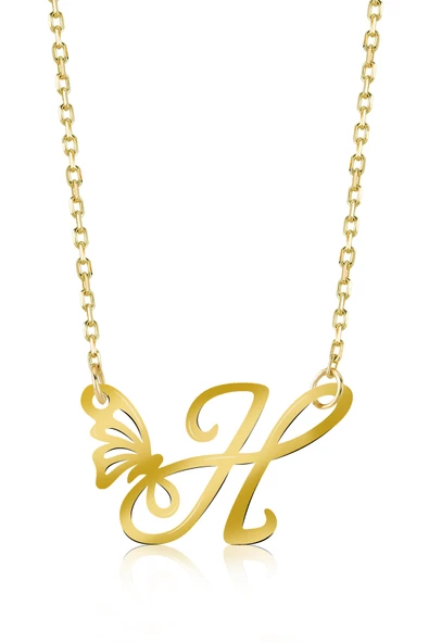 925 Ayar Gümüş H Harfi Kelebek Kolye ürün görseli