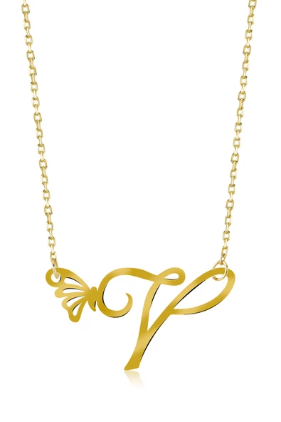 925 Ayar Gümüş V Harfi Kelebek Kolye ürün görseli