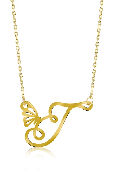 925 Ayar Gümüş T Harfi Kelebek Kolye ürün görseli