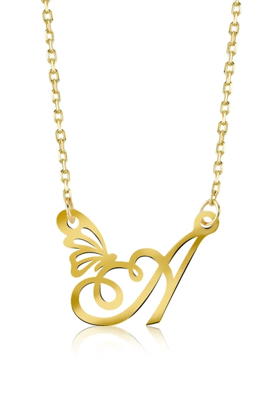 925 Ayar Gümüş A Harfi Kelebek Kolye ürün görseli