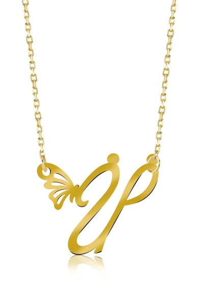 925 Ayar Gümüş Ü Harfi Kelebek Kolye ürün görseli