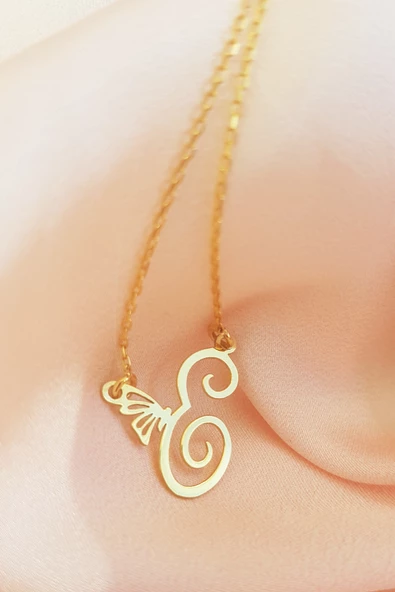 925 Ayar Gümüş E Harfi Kelebek Kolye - Resim 4